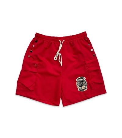 Saint Vanity Cargo Logo Red Nylon Shorts Saint Vanity Cargo Logo Red Nylon Shorts